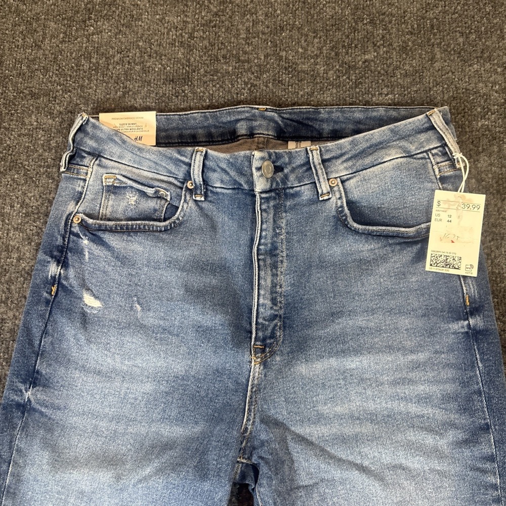 H&M Super Skinny Jeans Size 12 Womens Medium Wash Blue High Waist - Picture 3 of 6